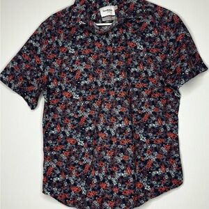 Goodfellow & Co Men's Navy Floral Short-Sleeve Button-Up Shirt - Red/White Print
